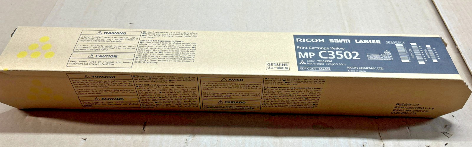 Genuine Ricoh 842482 / 841736 Yellow Toner Cartridge for Aficio MP C3002 / C3502