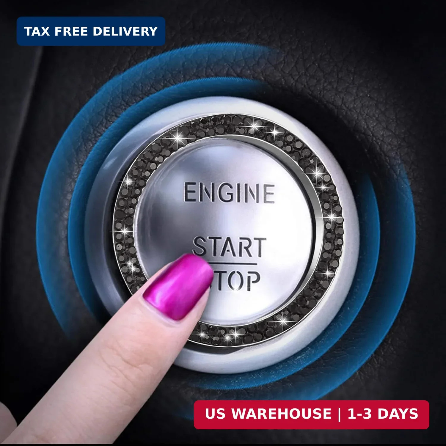 2pcs Bling Car Engine Start Button Cover Diamond Crystal Push Start Stop B