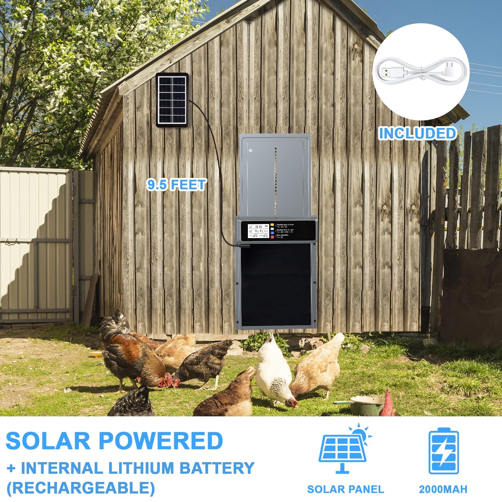 Automatic Chicken Coop Door Solar Powered, LCD Display Automatic Chicken Door...