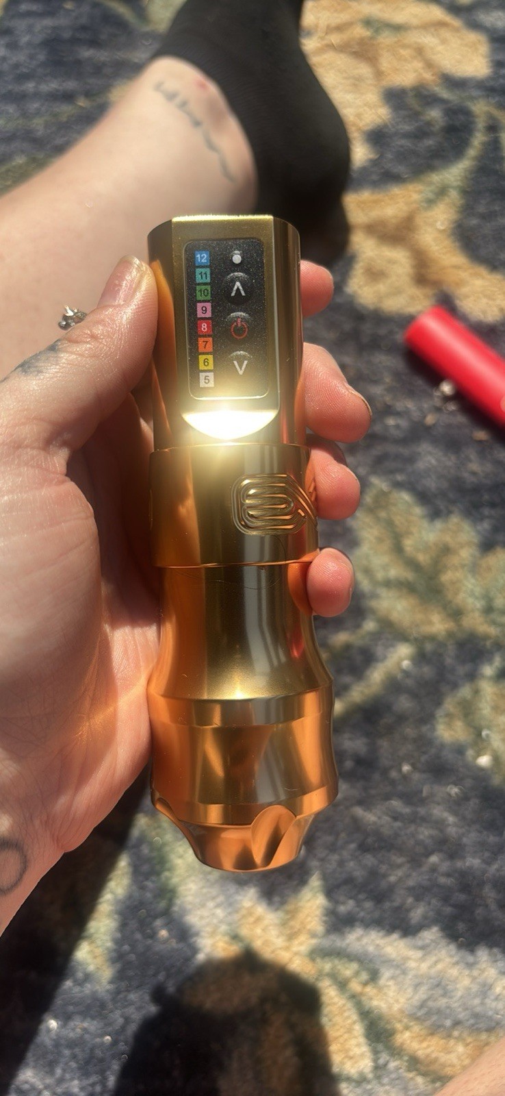 Gold Rotary Tattoo Machine Pen w/ Adjustable Controls & Voltage Display