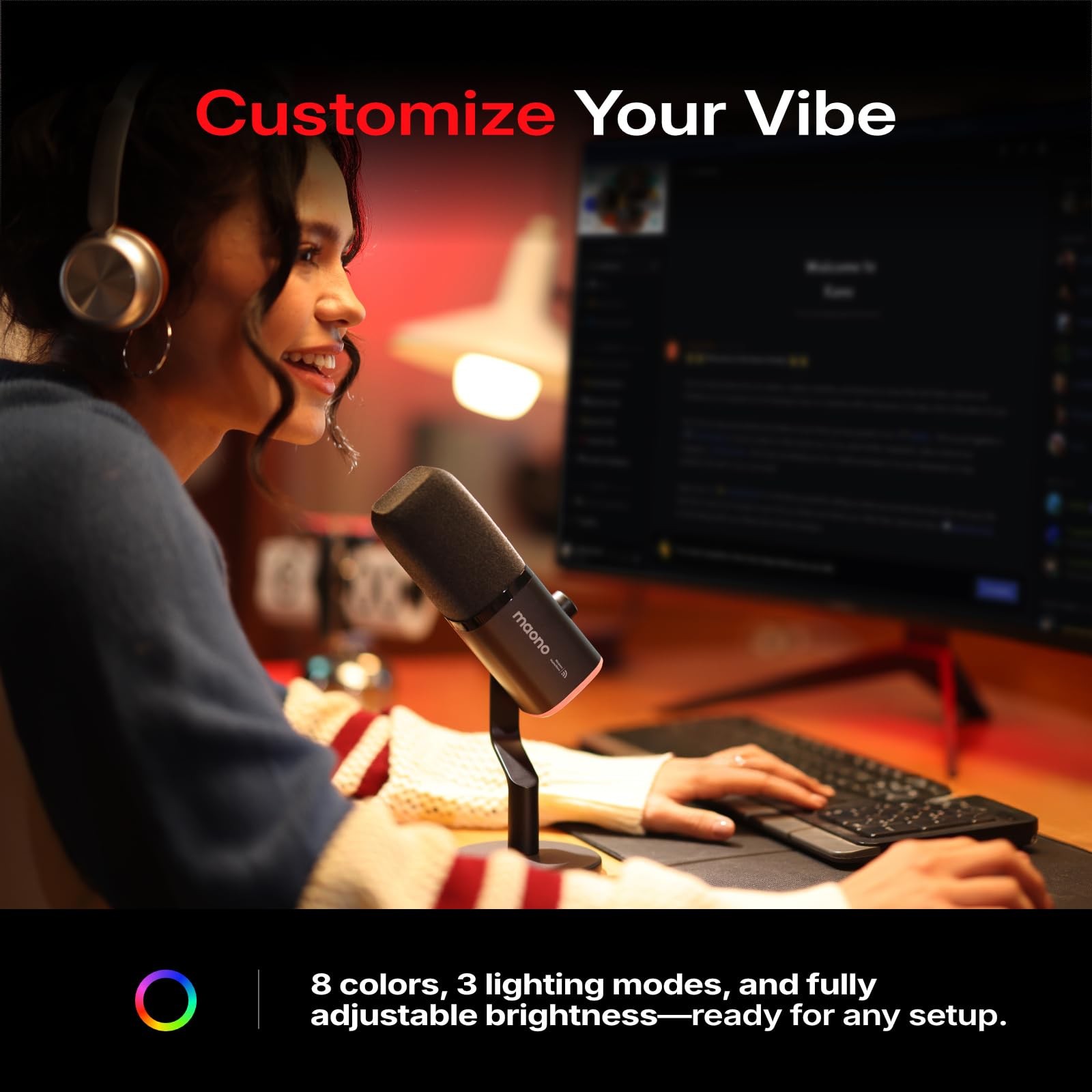 MAONO PD100W USB Wireless Microphone for PC, Gaming USB-C Receiver, Black