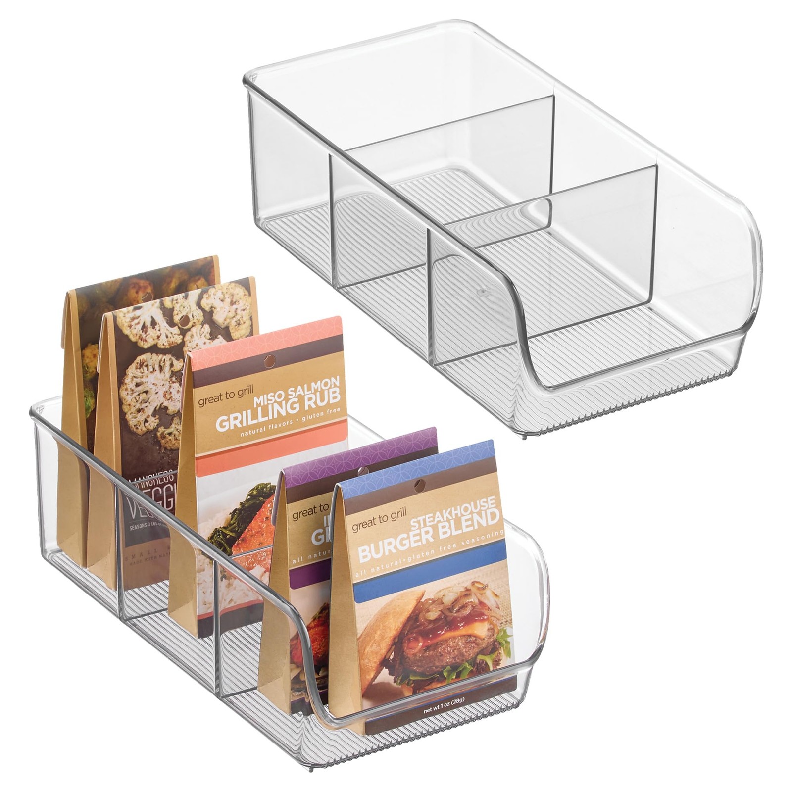 iDesign Stackable 3-Section Divided Storage Bin, Set of 2, Pack Clear