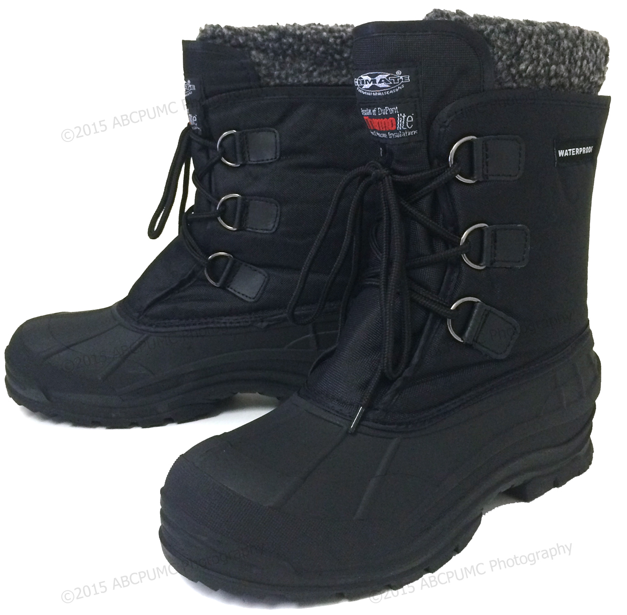 Mens Winter Boots Waterproof Nylon 9" Black Insulated Hiking Thermolit Snow Shoe