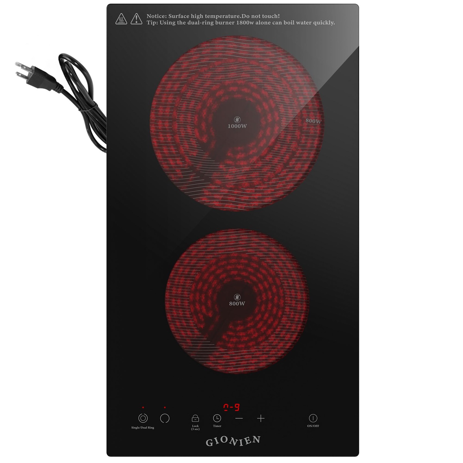 Electric Cooktop 2 Burners 110V~120V, 12'' Plug in Electric Stove Top,Counter...