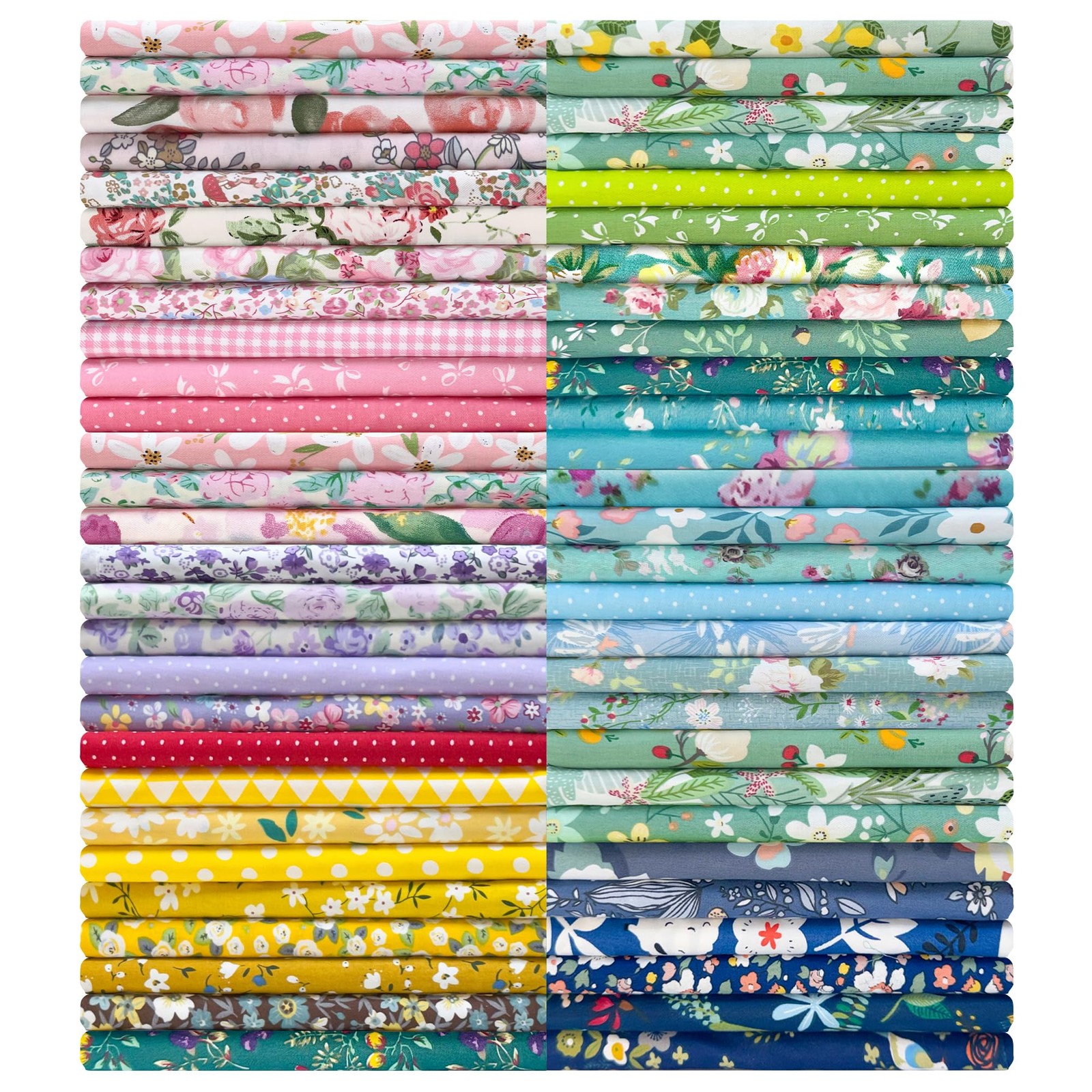50pcs 100% Cotton Fabric Bundle 8" x 50PCS x 8", Assorted Prints