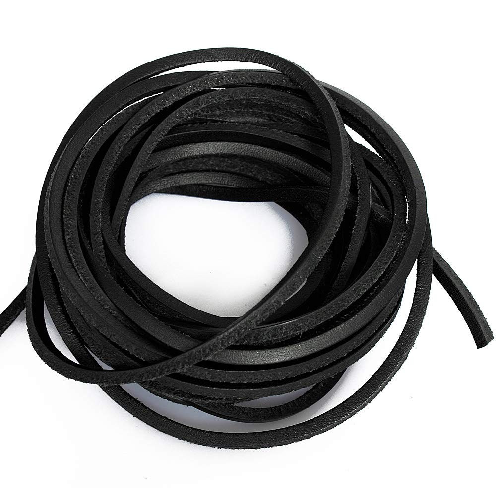 3mm Flat Genuine Leather Cord Braiding String Black (5 Yards)