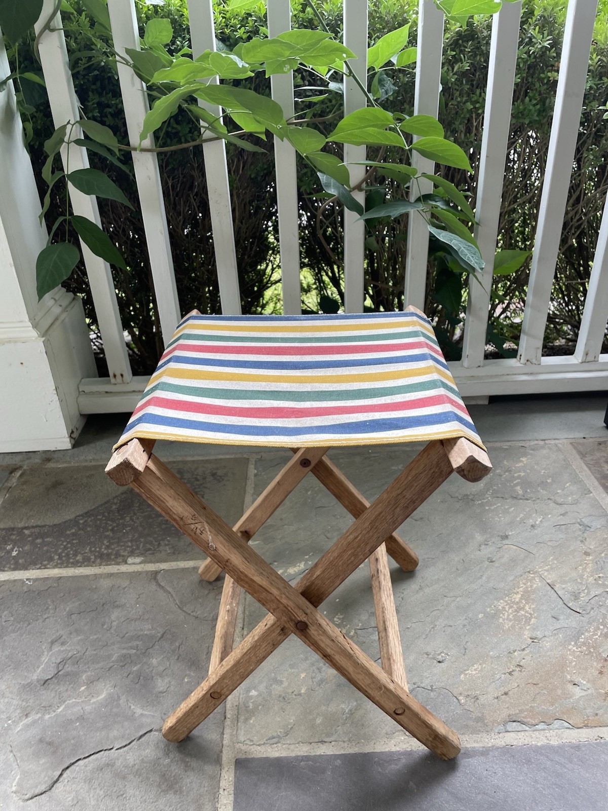 VTG Wood Camp Stool Folding Canvas Camping Fishing Chair Portable Striped
