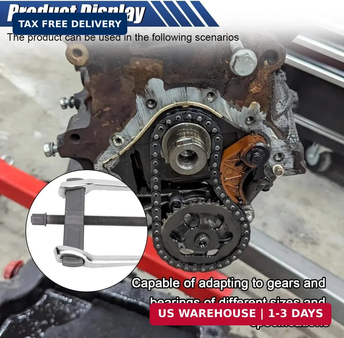 2-Jaw Gear Puller 4 Inch, Adjustable Two Jaws Bearing Puller for Pulley Flywheel