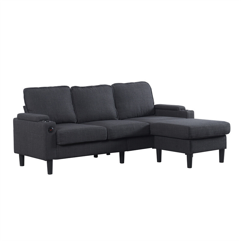 Modern L-Shaped Upholstered Combo Sofa 3 Seat Sofa with Storage Ottoman and USB