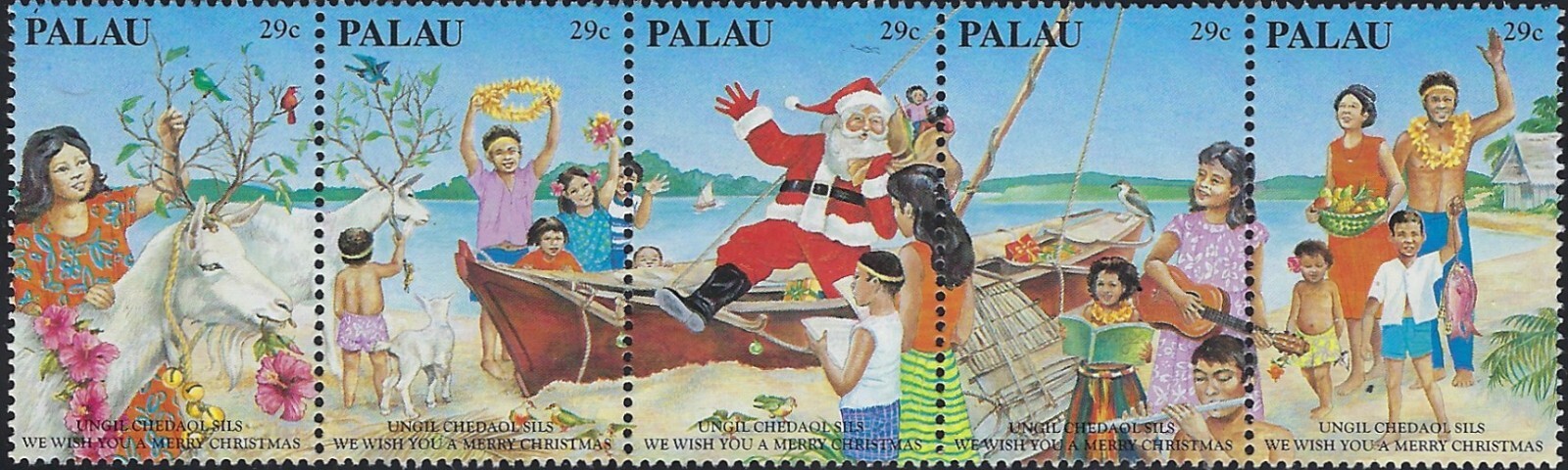 Palau - Beautiful MNH Strip of 5 Christmas 1993 ..........................43R-32
