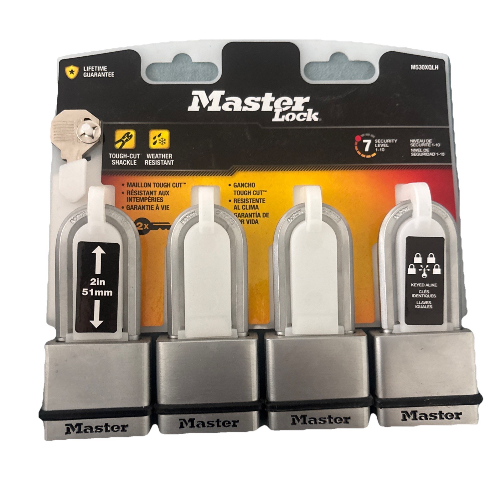 Master Lock Heavy Duty Outdoor Padlock with Key, 1-3/4 in. Wide, 4 Pack