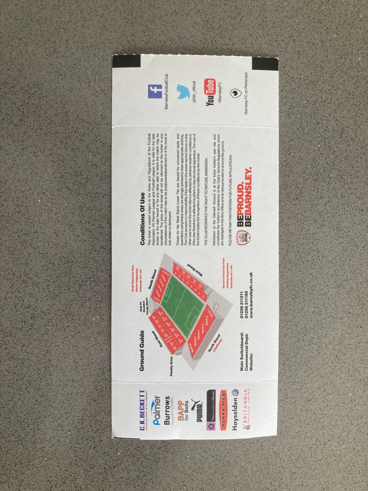 Barnsley v Fleetwood Town 2015-16 Match Ticket