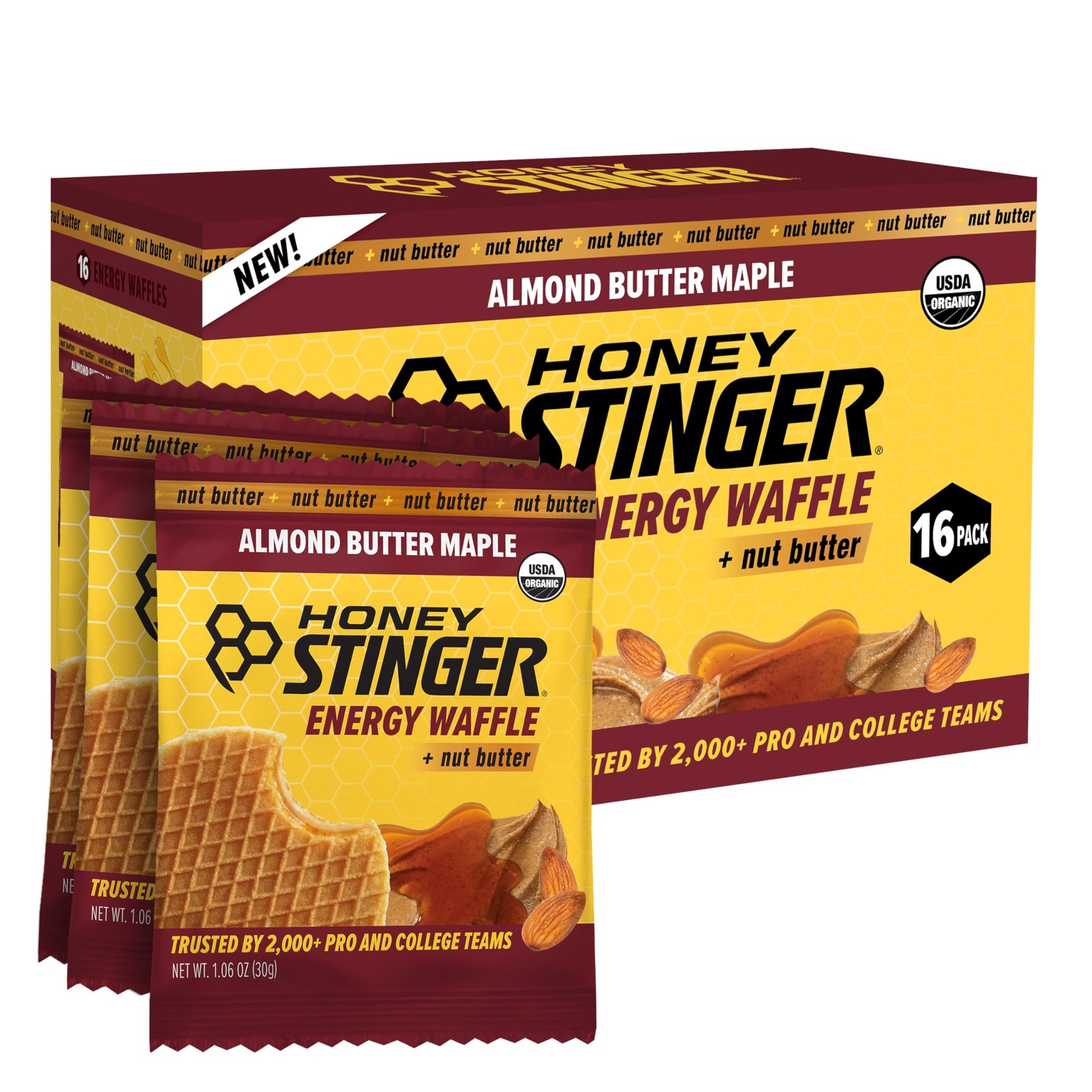 Honey Stinger Organic Almond Butter Maple Waffle, Energy Stroopwafel for Exer...