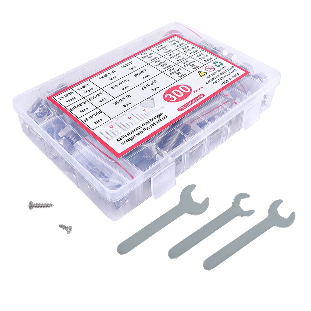 300 Pcs Hexagon Bolts Nuts Assortment Kit 1/4-20 5/16-18 3/8-16