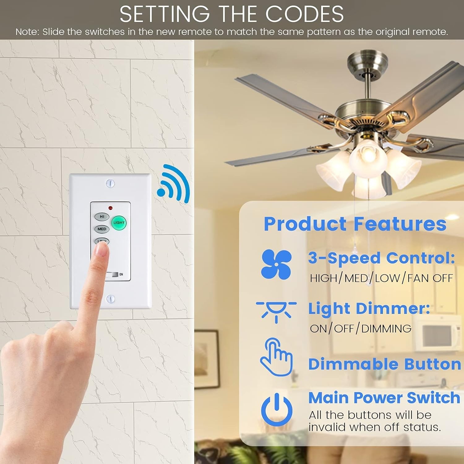 Ceiling Fan Remote Control Wall Switch - White