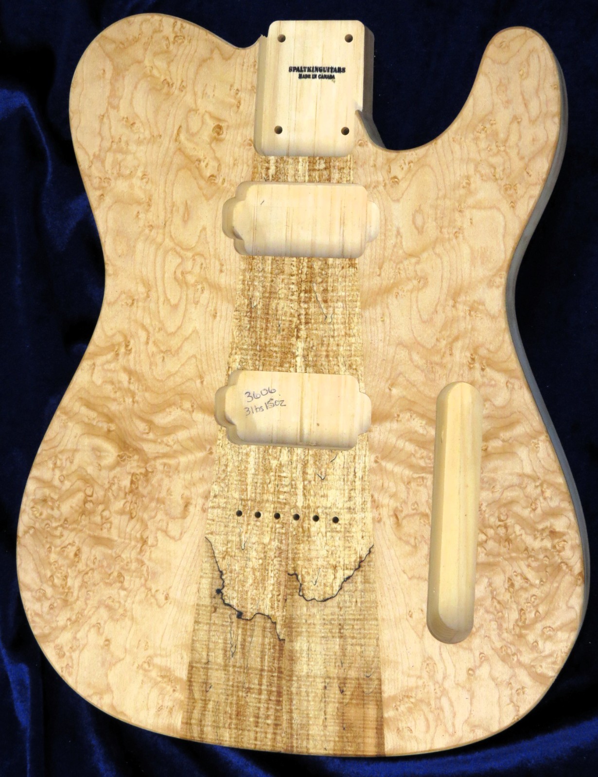 Bird's Eye and Spalt Maple Top / Aged Pine Telecaster Tele Body 3lbs 15oz  #3606