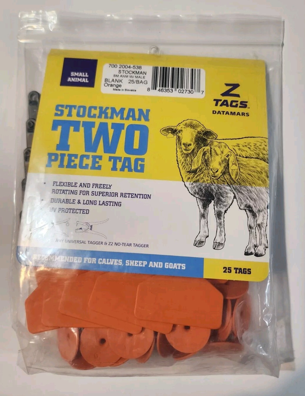 Z-TAGS Orange STOCKMAN TWO PIECE TAG Small Animal 25pcs Livestock ID Tags Blank