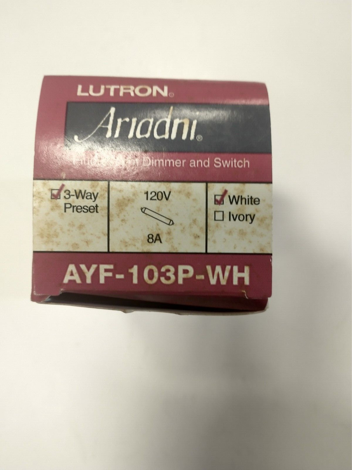 Lutron AYF-103P-WH 3 Way Preset Fluorescent Dimmer 120VAC -White