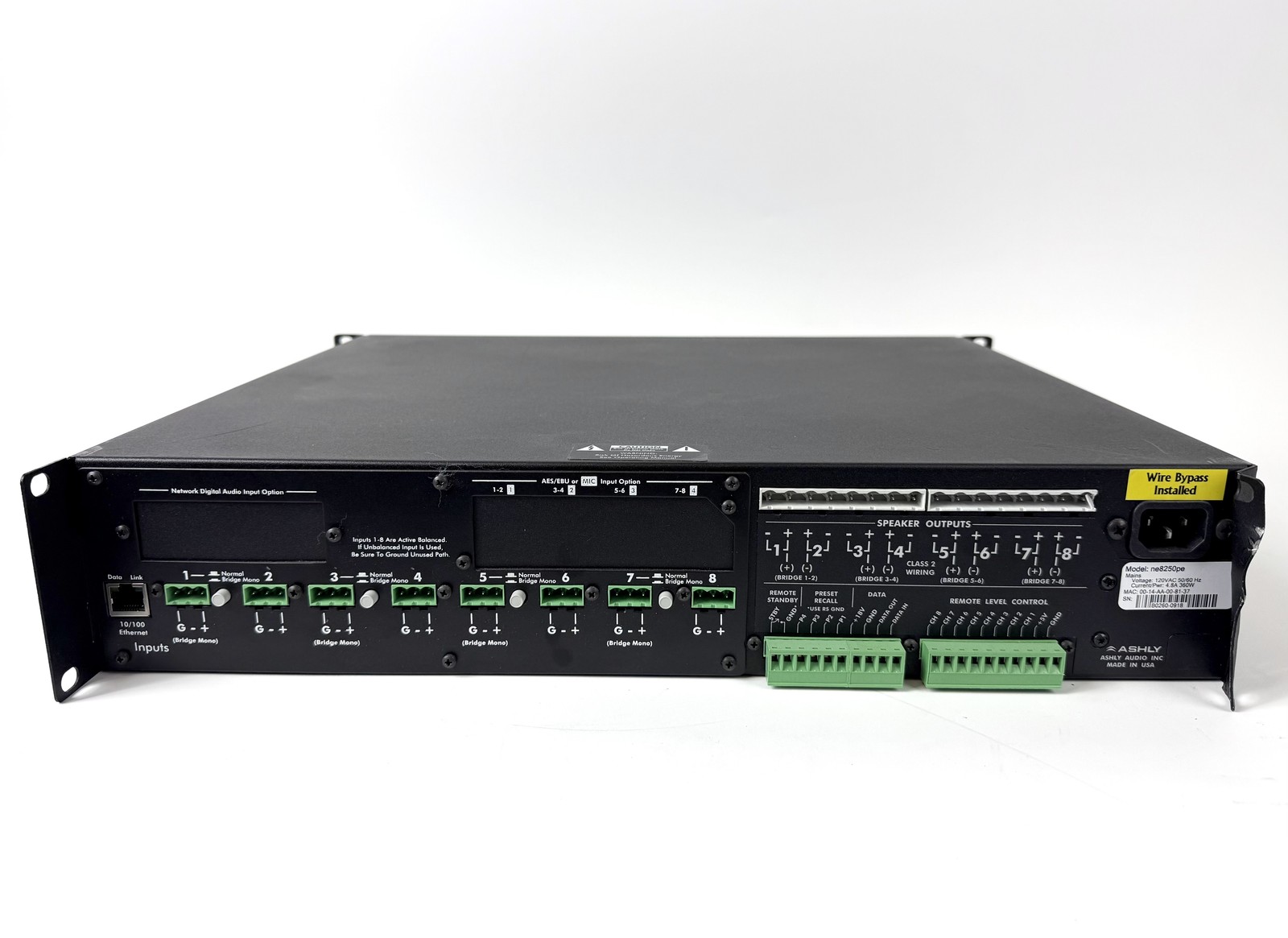 ASHLY ne8250pe Network Enabled 8-channel Amplifier BLK