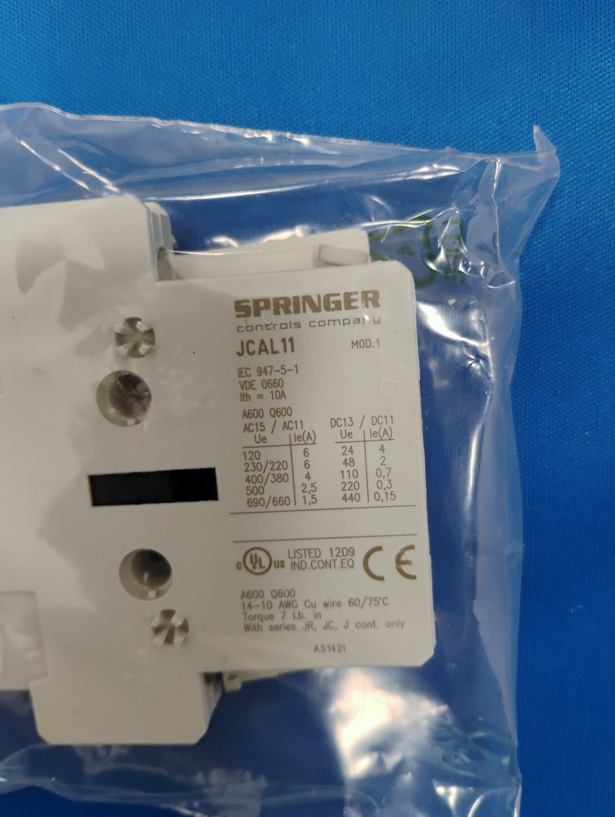 Springer Controls JCAL11 Aux Contacts, NEW