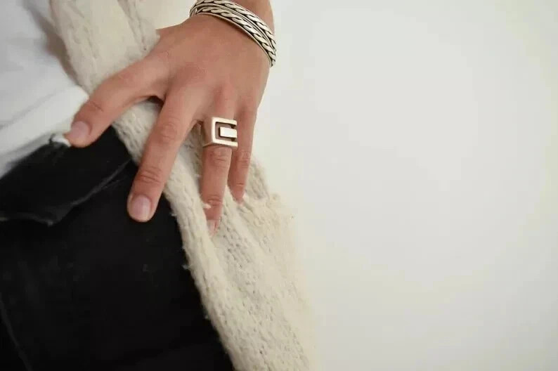 Chunky Silver Statement Dome Ring 925 Silver Modern Ring Handmade Woman Ring