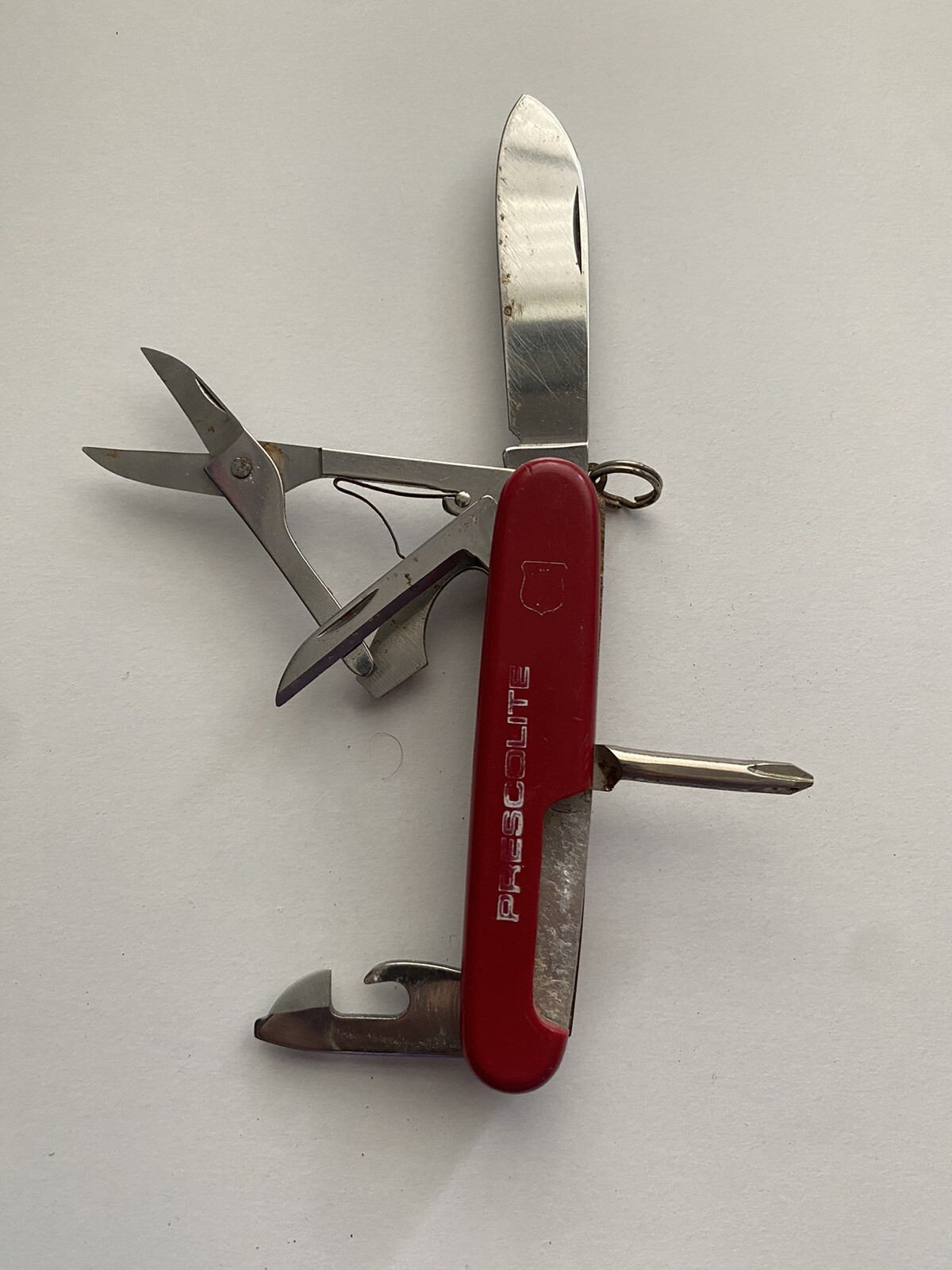 Vintage Prescolite Swiss Army Knife Multitool Red 6 Tool Multi-Tool *READ*