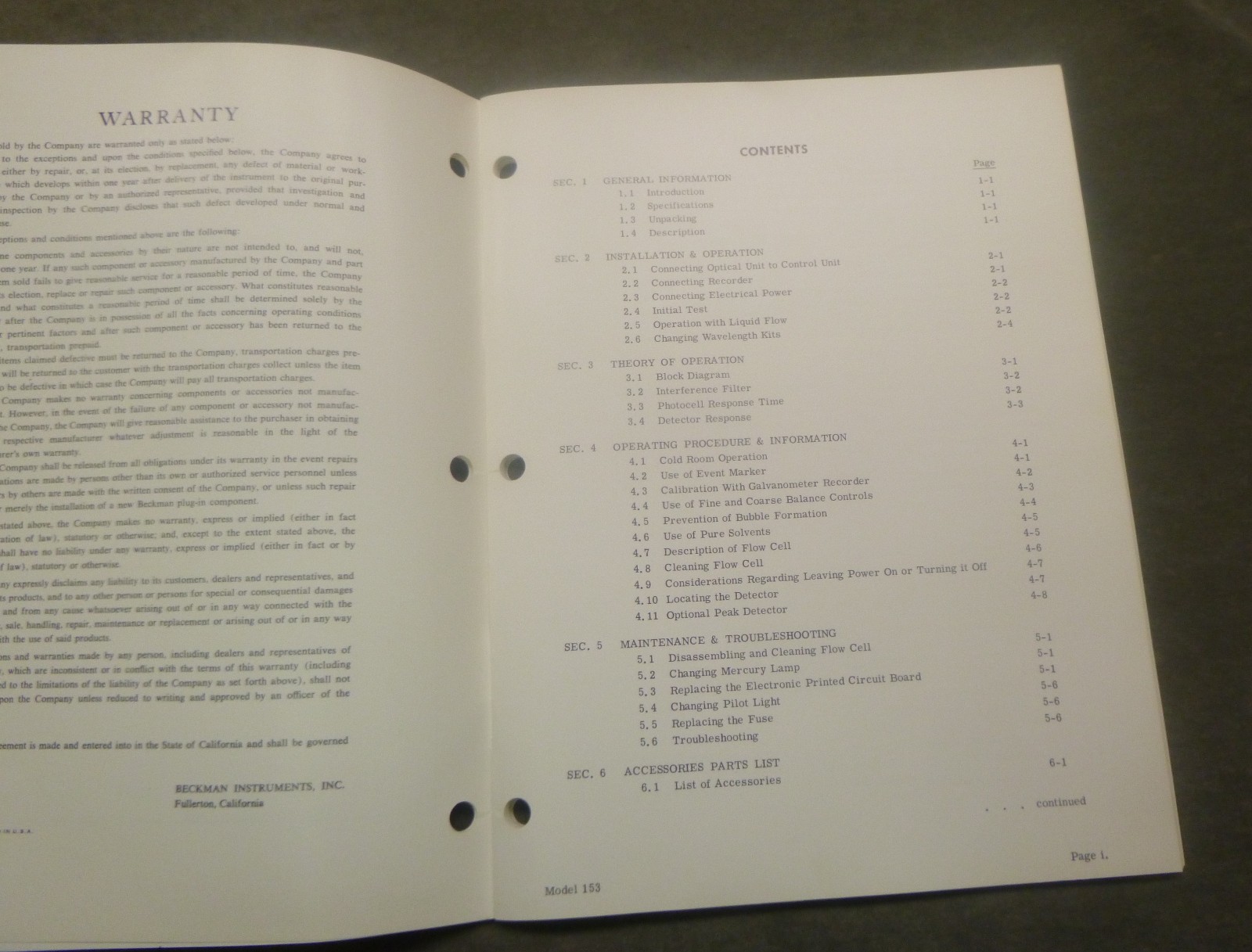 Beckman Model 153 UV Detector Manual