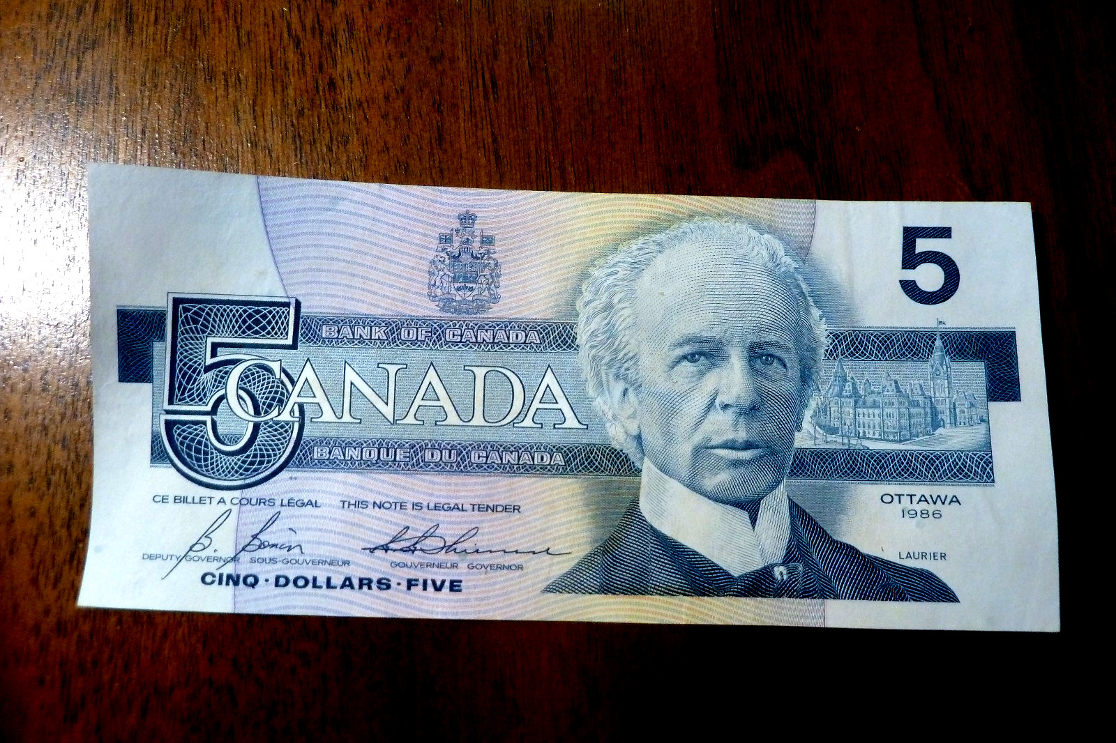 Canada 5 Dollars 1986; AU   P-95a, Laurier; Kingfisher