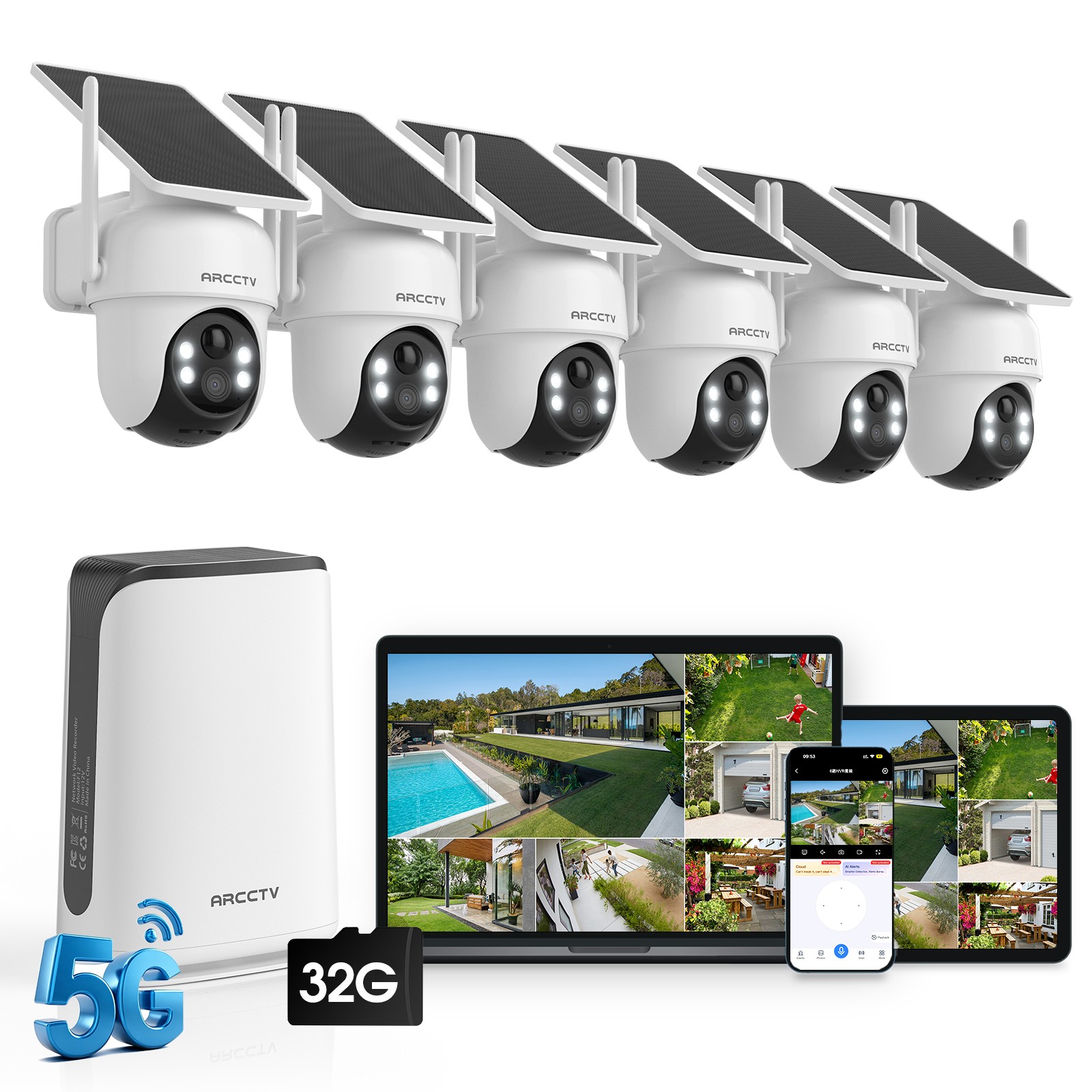 ARCCTV Solar Battery Powered Wireless Security Camera System Outdoor Audio Home