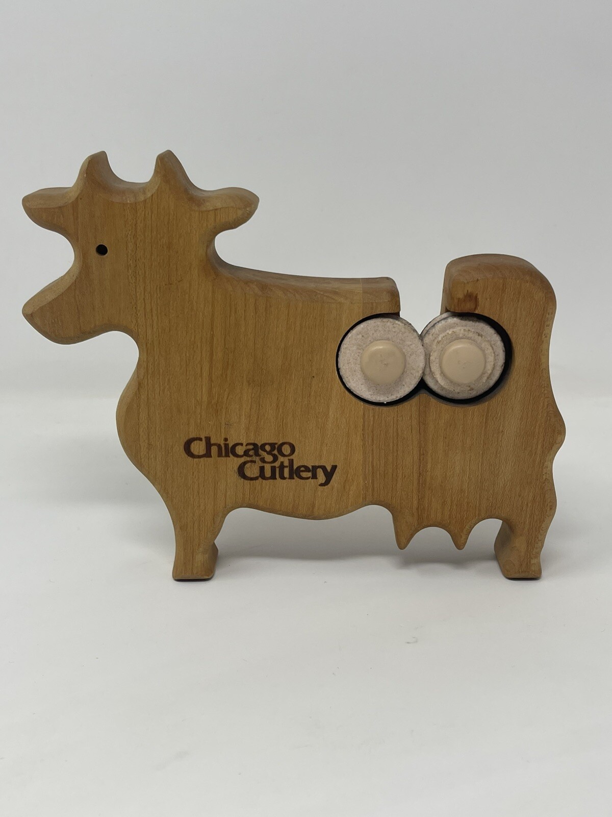 Rare Vintage Chicago Cutlery Wooden Cow Knife Sharpener - Nice! Fast Shipping!