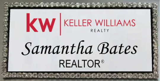 KELLER WILLIAMS REALTY SILVER BLING CRYSTAL PERSONALIZED NAME BADGE W/ MAGNET