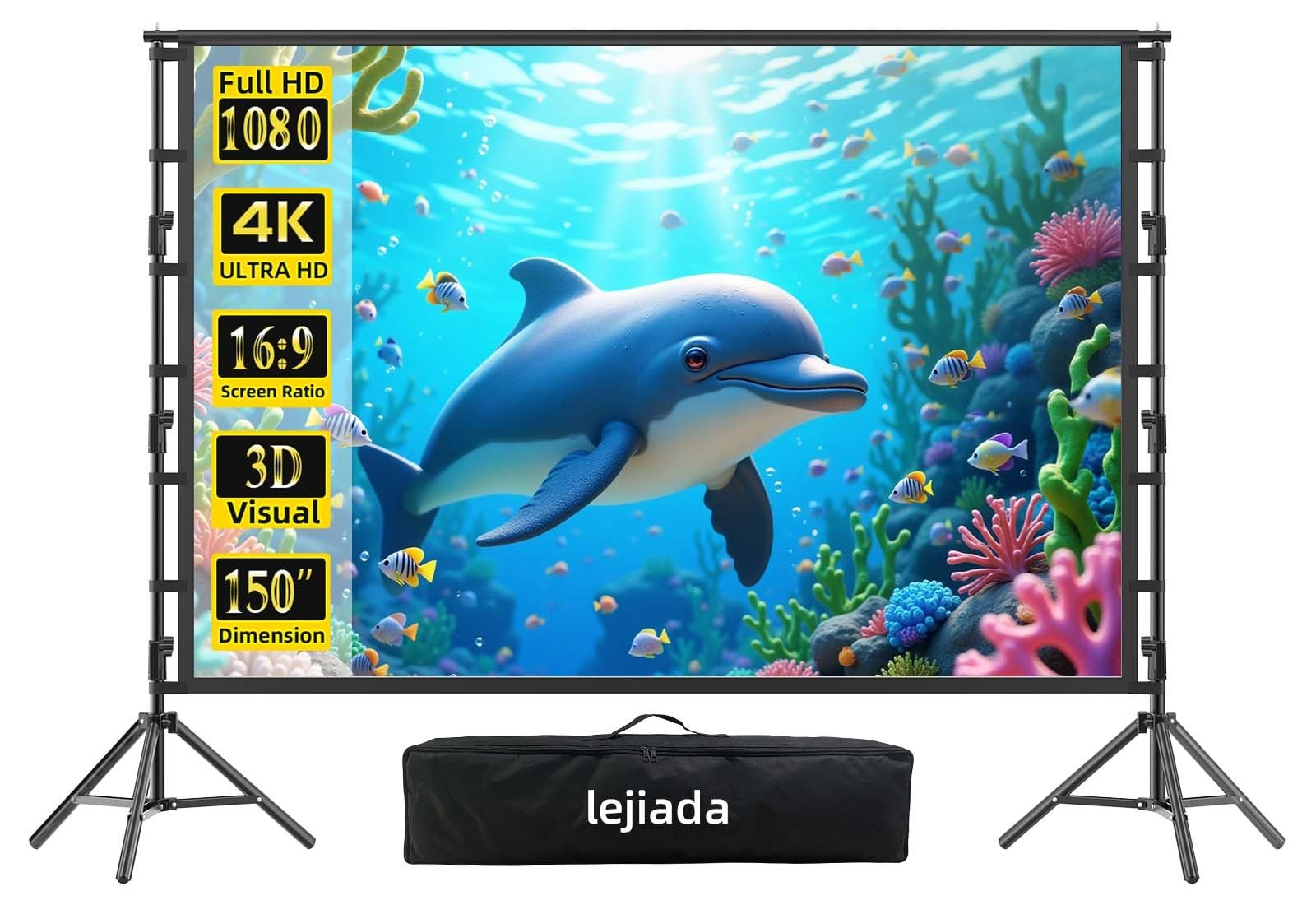 150" Outdoor Projector Screen with Stand, 4K HD Portable Movie Screen for Backya