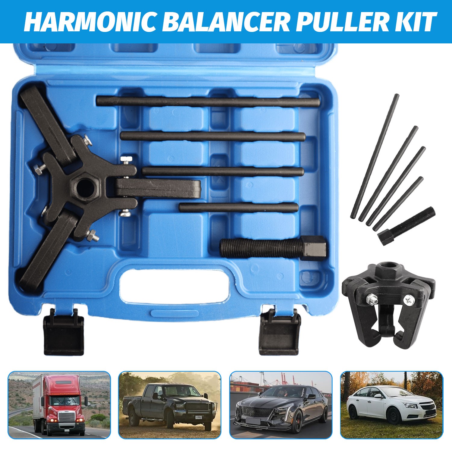 Harmonic Balancer Puller Kit, Adjustable 3-Jaw Puller for Removing Harmonic Damp
