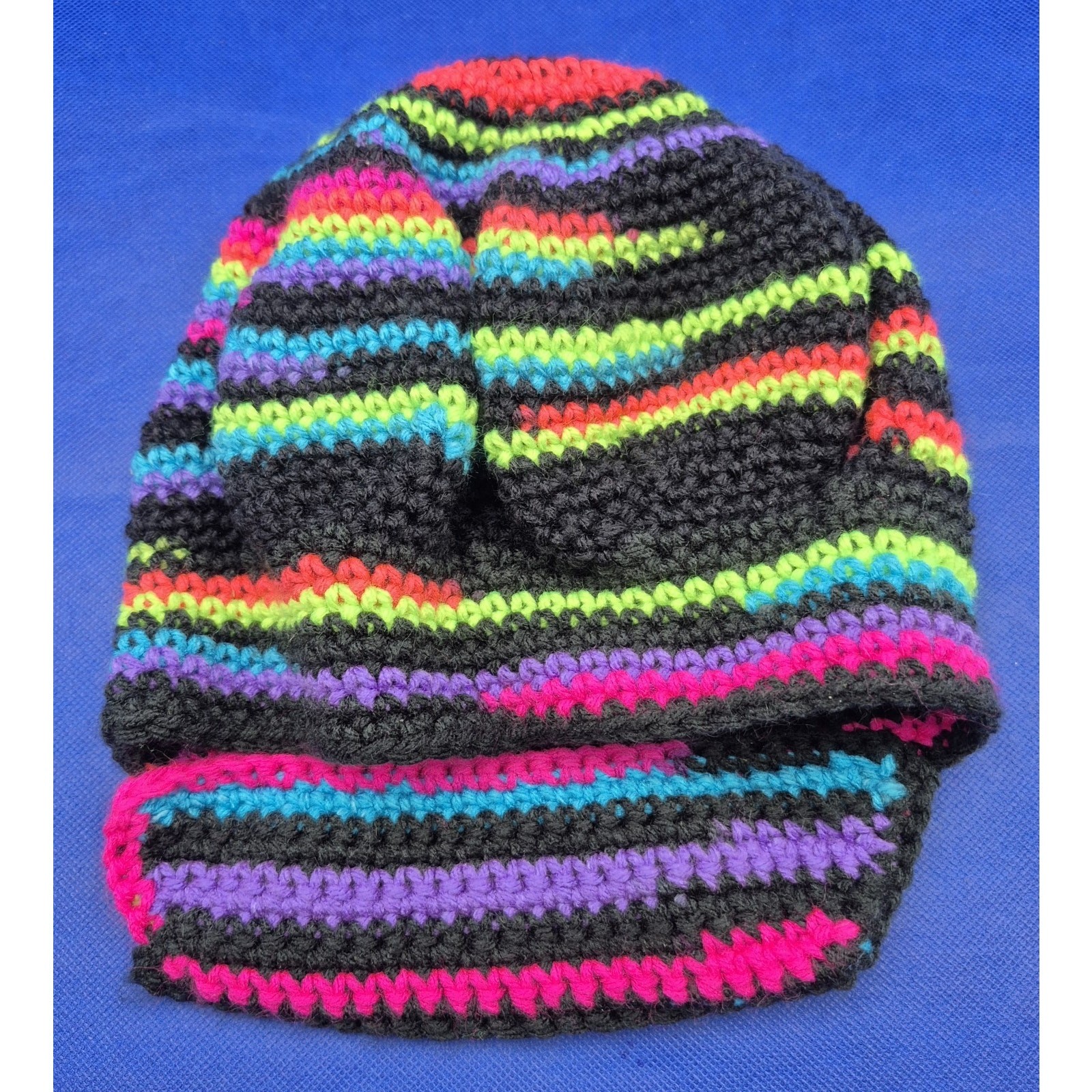 Groovy Handcrafted Multicolor Striped Slouch Hat One Size