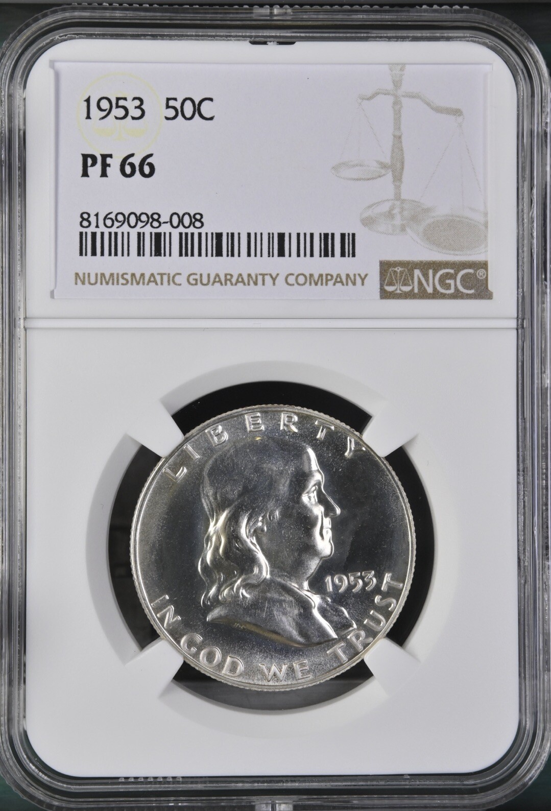 1953 Proof Franklin 50¢ NGC PF 66 LF50~7,8