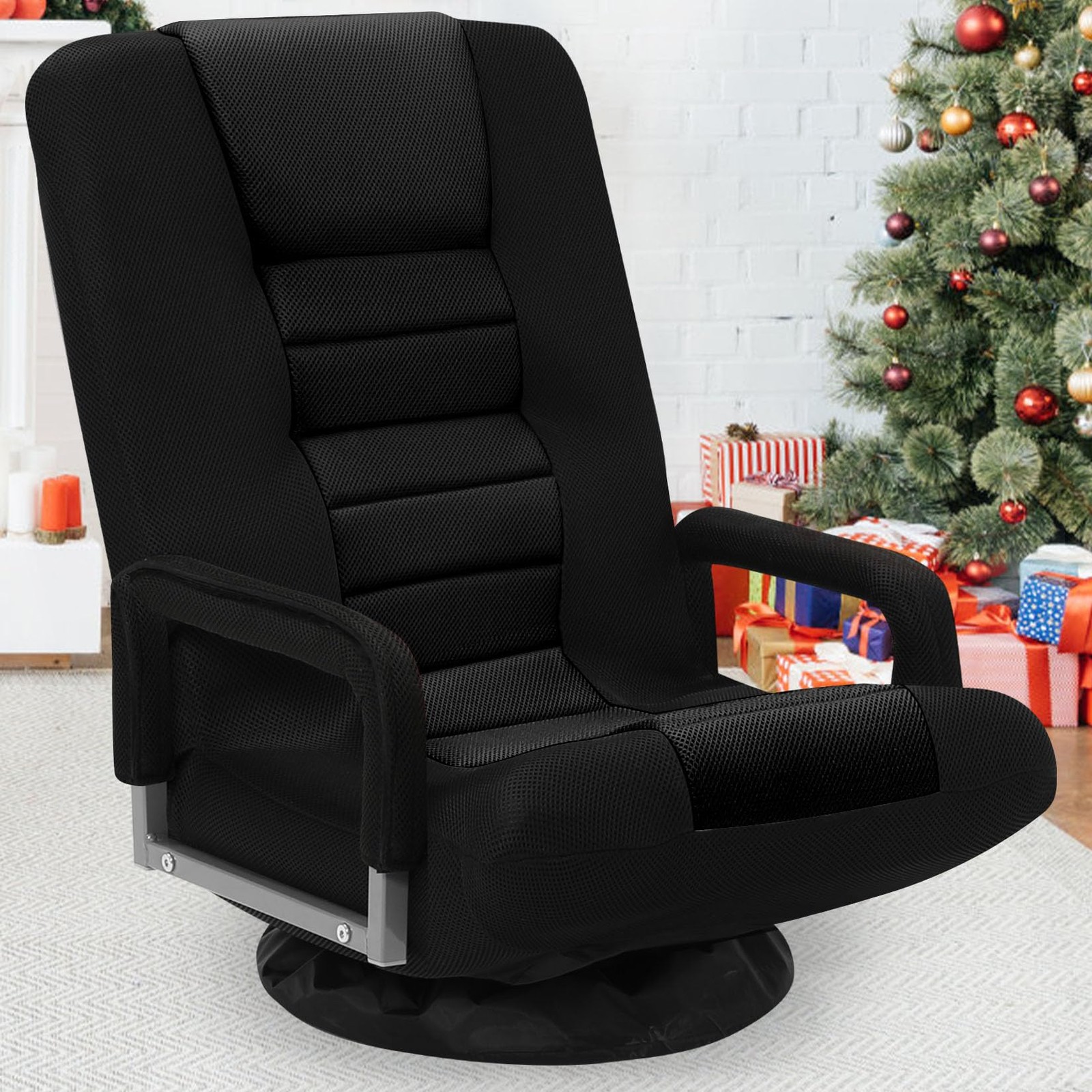 Swivel Floor Gaming Chair W/armrests Folding Video Reclining Sofa W/6 Adjustable