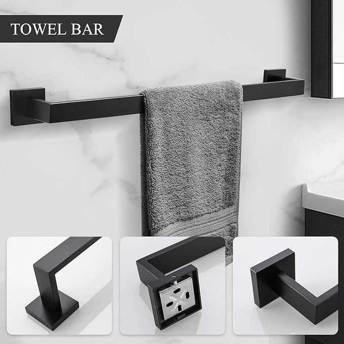 Matte Black 4-Piece Complete Bathroom Accessory Set Towel Bar & Hardware Kit
