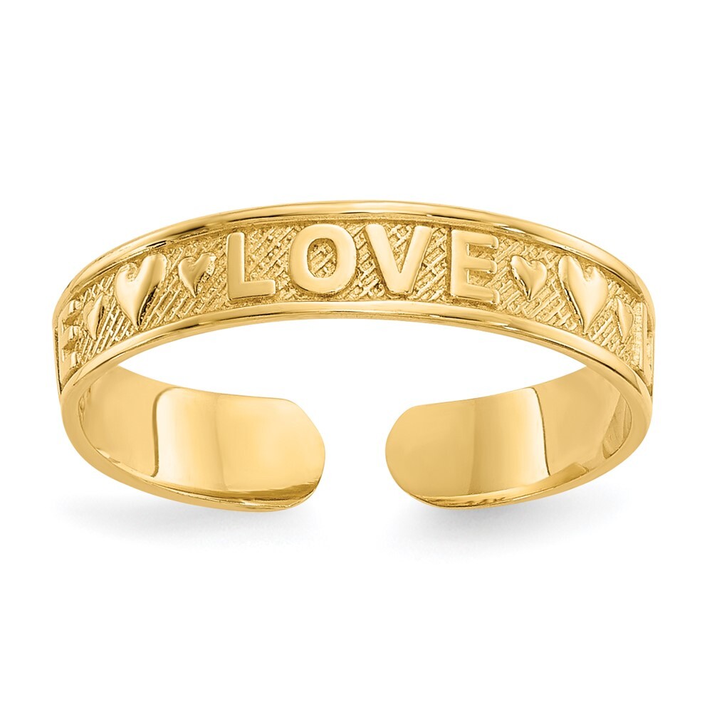 14k Yellow Gold Polished LOVE and Hearts Toe Ring Gift for Mother