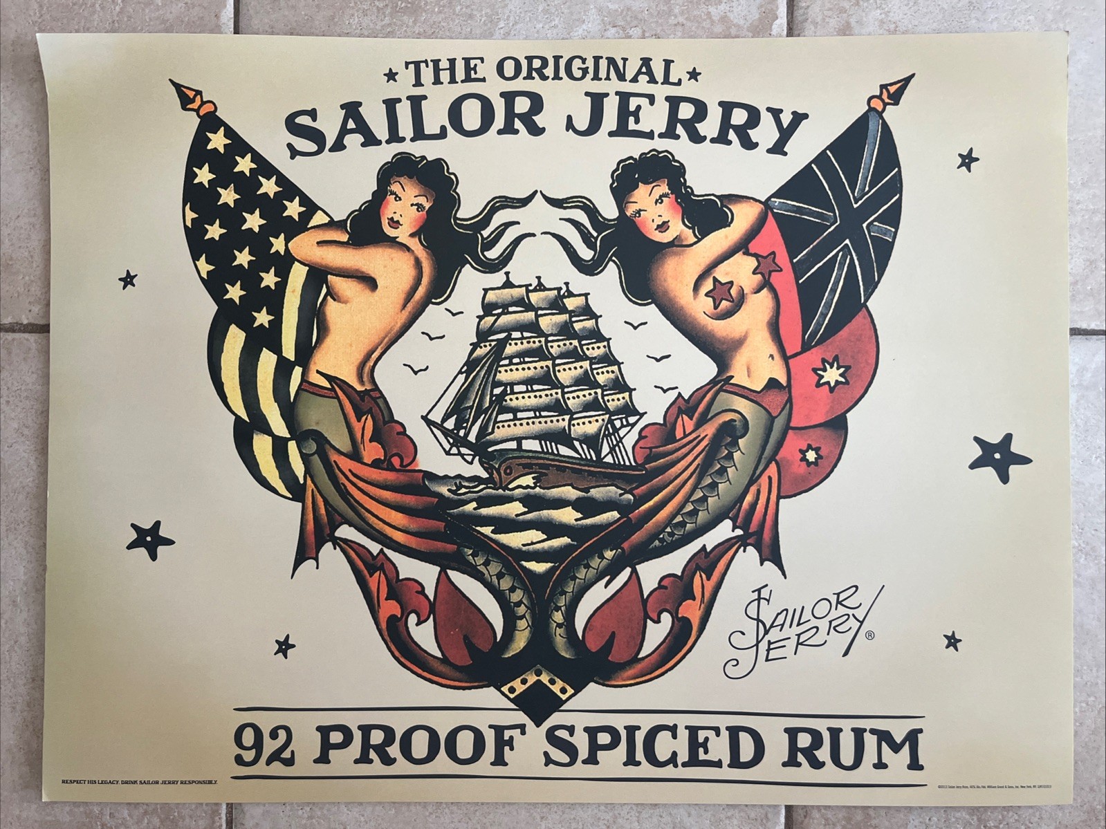 Original 2013 Sailor Jerry Tattoo Flash Pin Up Spiced Rum 24x18 Promo Poster C