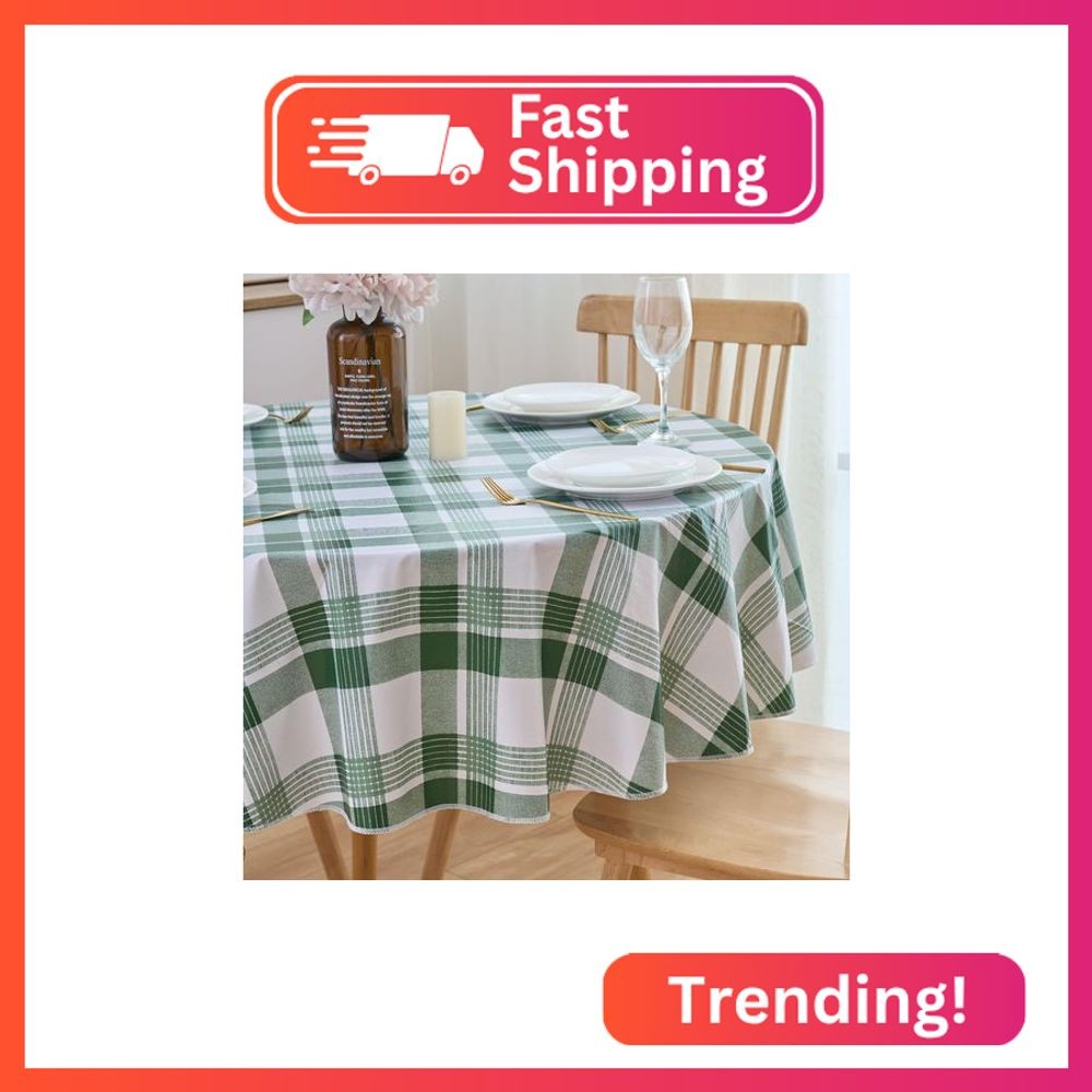 NLMUVW Round Vinyl Tablecloth with Flannel Backing 60 Inch, 100% Waterproof PVC