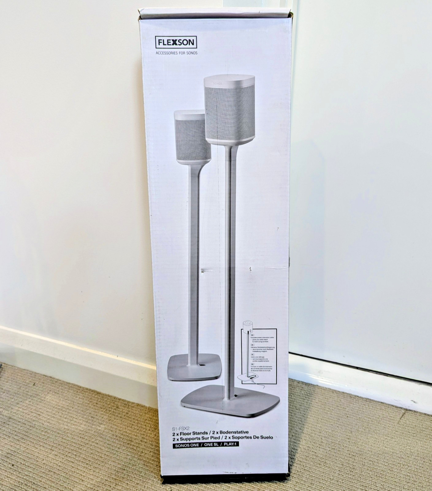 Sonos Floor Speaker Stands for Sonos One/SL/Play:1 White (2 Pack Pair) New Boxed