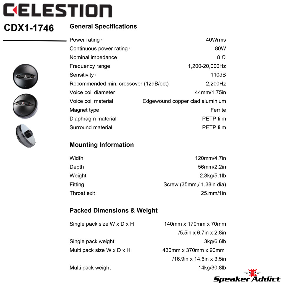 B52 COMP-4-CLS Celestion CDX1-1746 Screw-On Horn Tweeter HF Compression Driver
