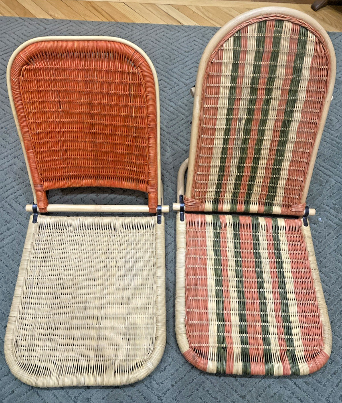 2- Multi Color Adjustable Folding Rattan Floor  Foldable Beach Chairs Lazy Floor