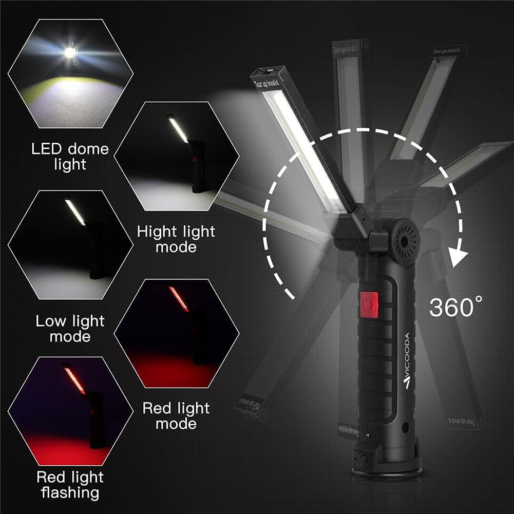 LED Rechargeable Work Light with Magnetic Base Hanging Hook, 360° Rotate 5 Modes