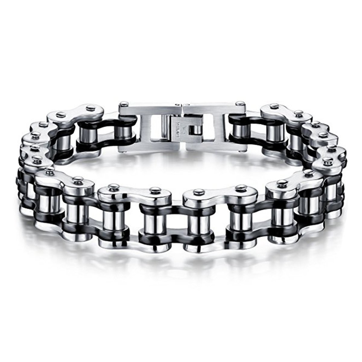 Feraco Mens Bikers Bracelet Stainless 215 mm x 12 mm, Black Silver bracelet