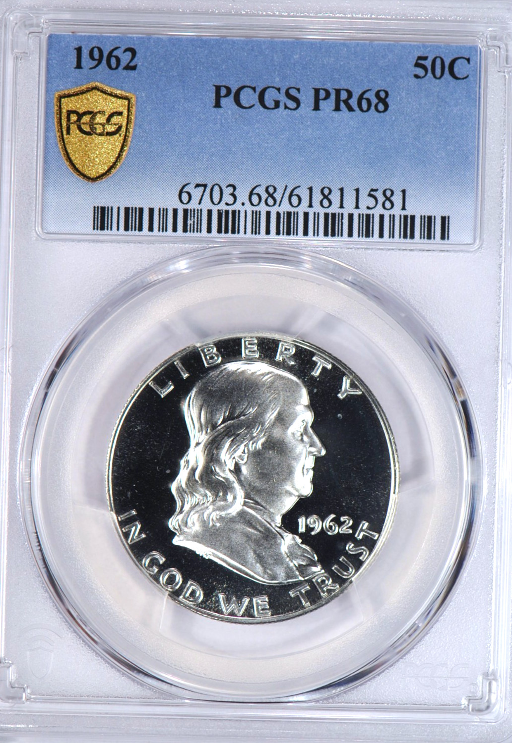 1962 Franklin Half Dollar Proof PCGS PR 68 PF Silver Coin Gold Shield Holder 50C