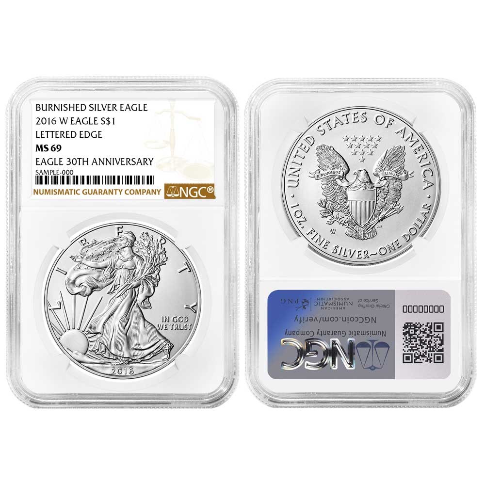 2016-W Burnished $1 American Silver Eagle NGC MS69 Brown Label