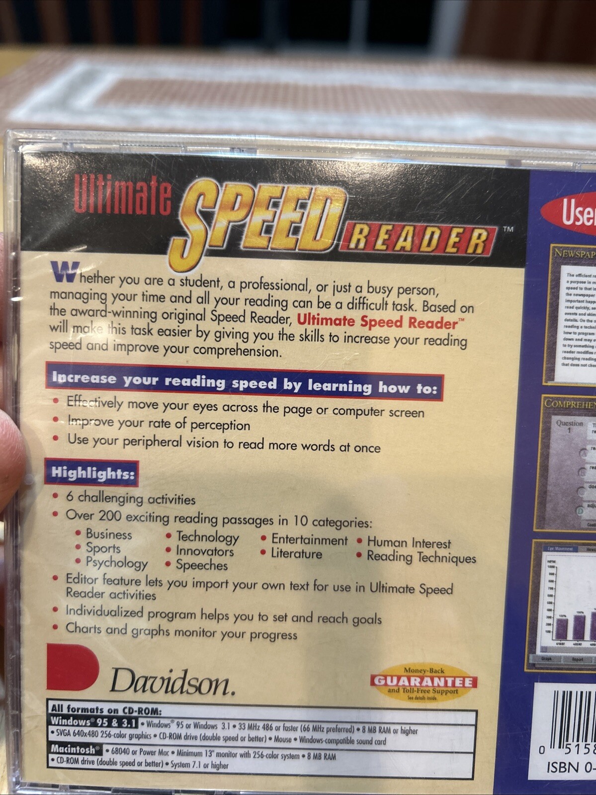 Vintage NOS Davidson Ultimate Speed Reader training CD For Windows 95/Mac 3.1
