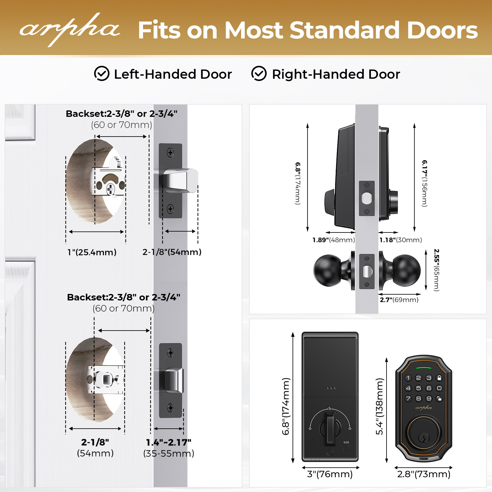 ARPHA Keyless Entry Smart Door Lock Auto Lock Keypad Deadbolt Digital Password