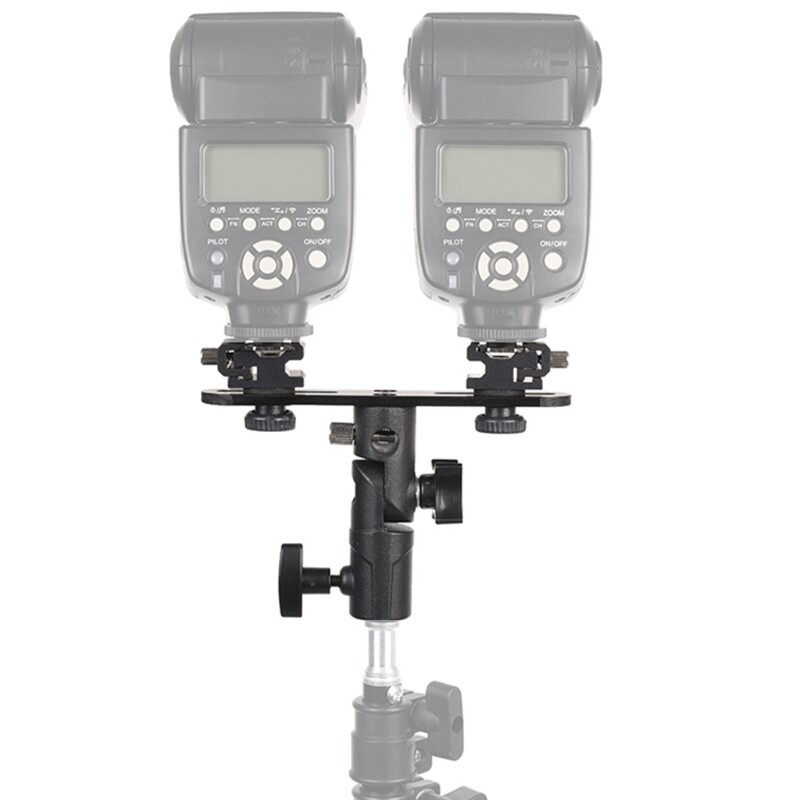 DSLR Dual Flash Bracket 2-Hot Shoe Mount Speedlight Stand Umbrella Flash Holder